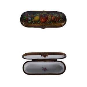Vintage Limoges Chamart Exclusif Hand-Painted Porcelain Trinket Box–Fruit Basket